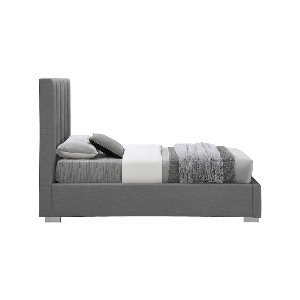 Pierce Grey Linen Textured Fabric Twin Bed. Picture 9
