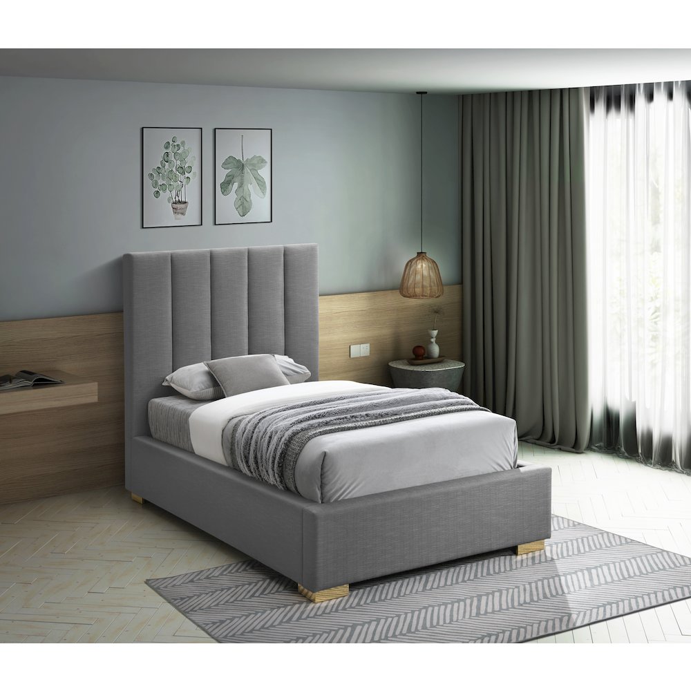 Pierce Grey Linen Textured Fabric Twin Bed. Picture 2