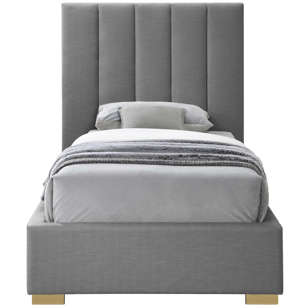 Pierce Grey Linen Textured Fabric Twin Bed. Picture 4