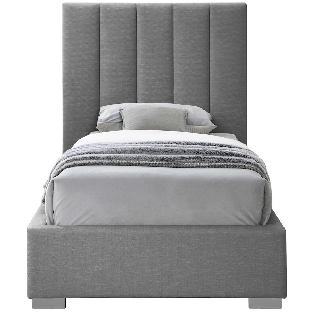Pierce Grey Linen Textured Fabric Twin Bed. Picture 5
