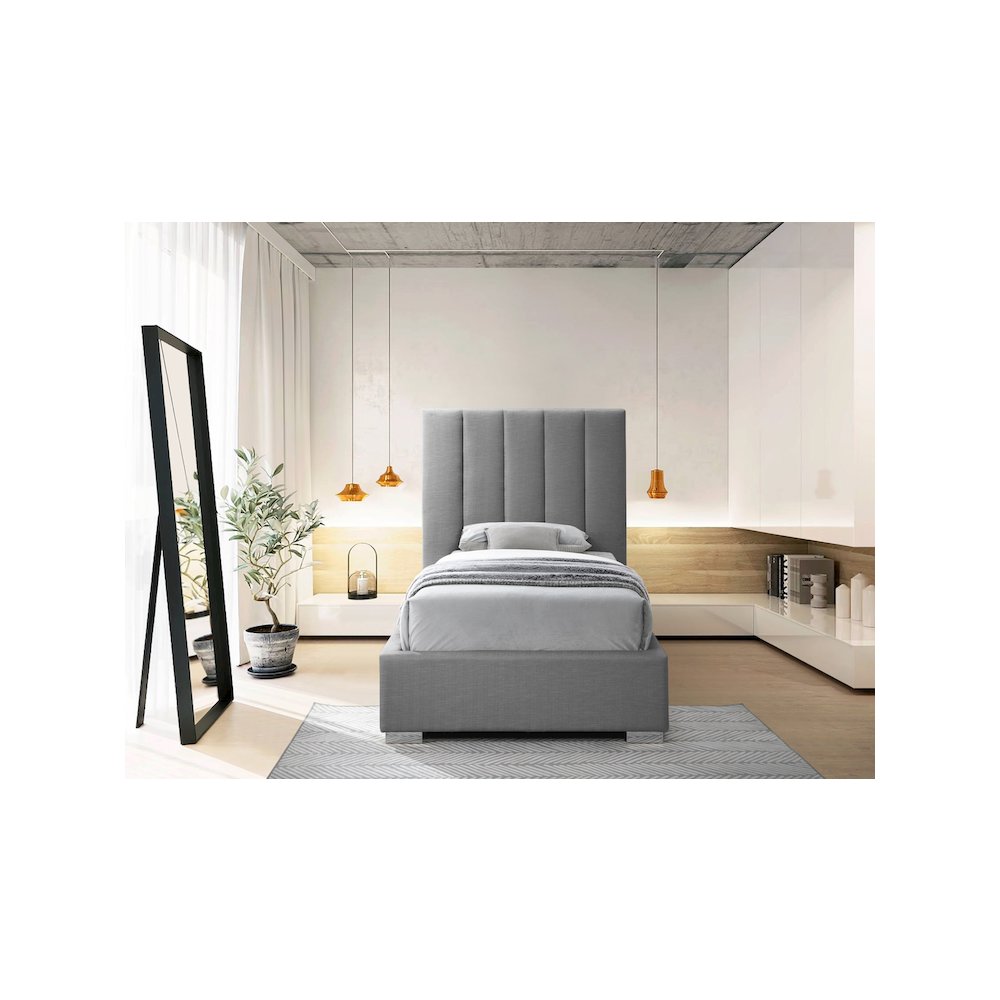 Pierce Grey Linen Textured Fabric Twin Bed. Picture 7