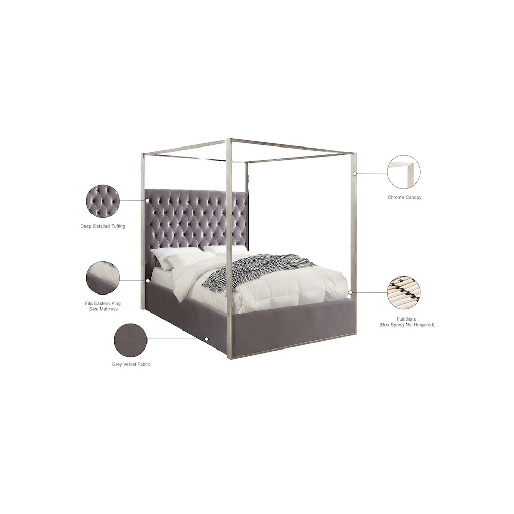 Porter Grey Velvet King Bed. Picture 3