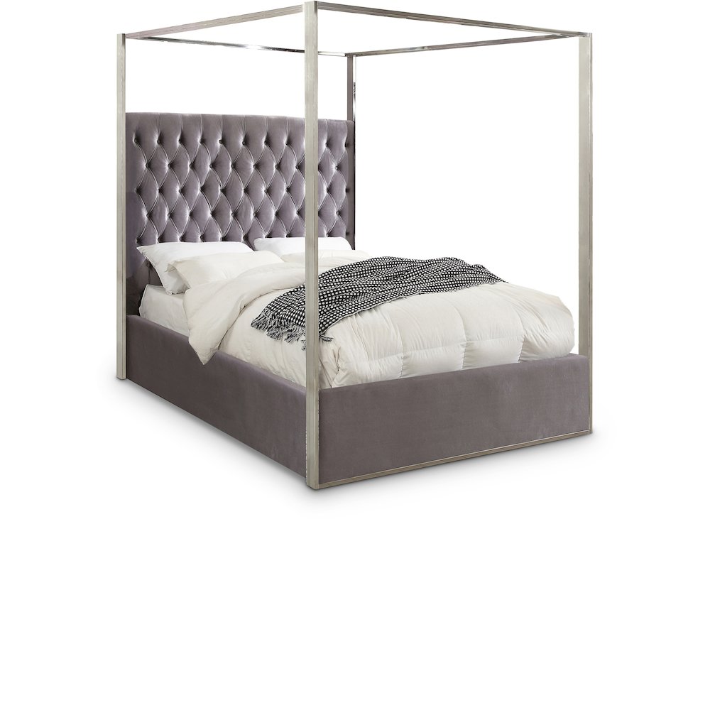 Porter Grey Velvet King Bed. Picture 1