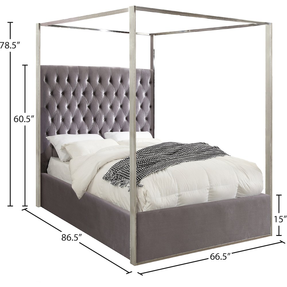 Porter Grey Velvet Queen Bed. Picture 2