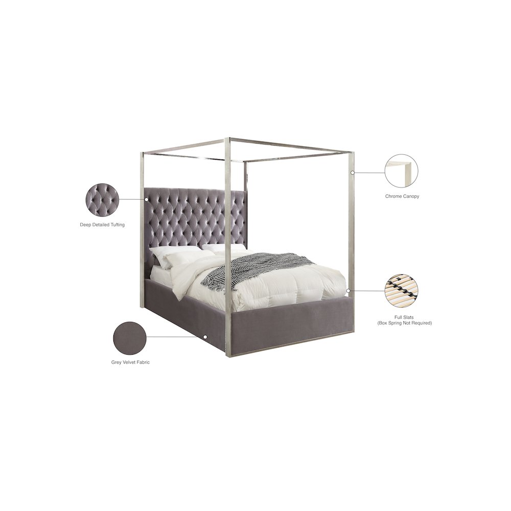Porter Grey Velvet Queen Bed. Picture 3