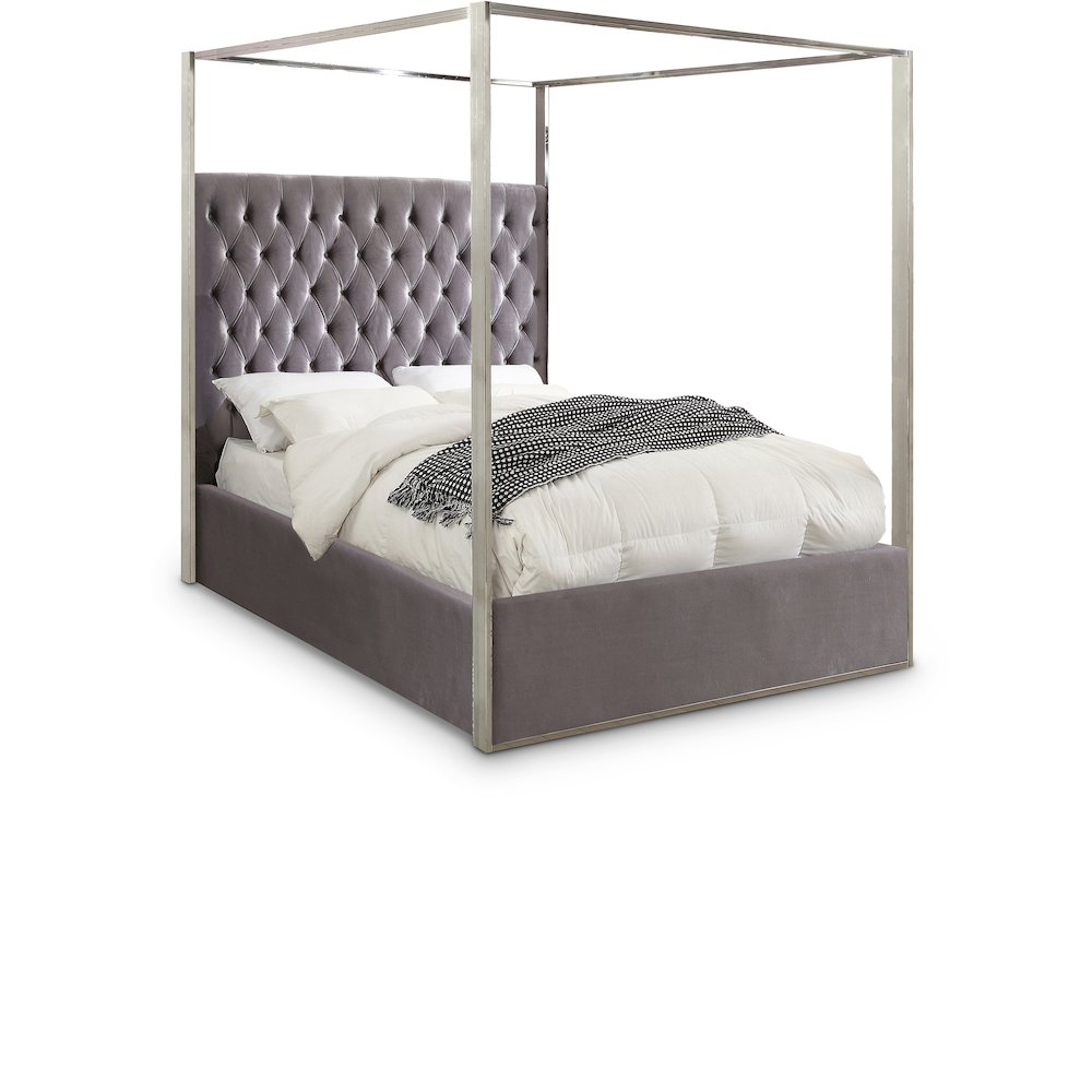 Porter Grey Velvet Queen Bed. Picture 1