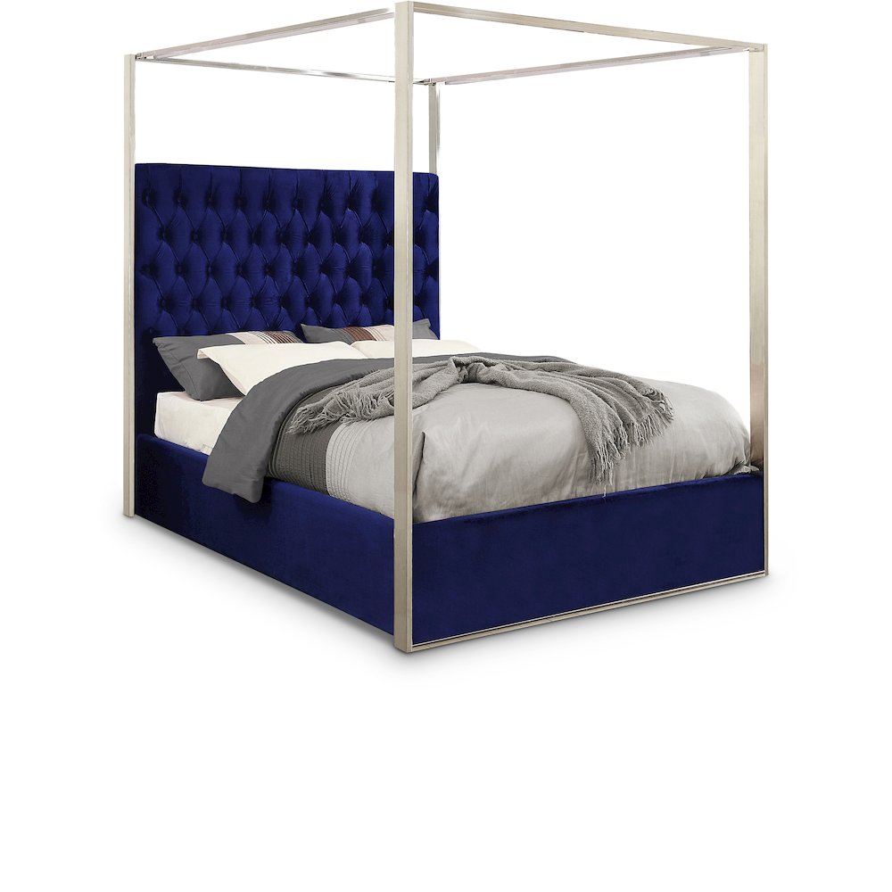 Porter Navy Velvet King Bed. Picture 1