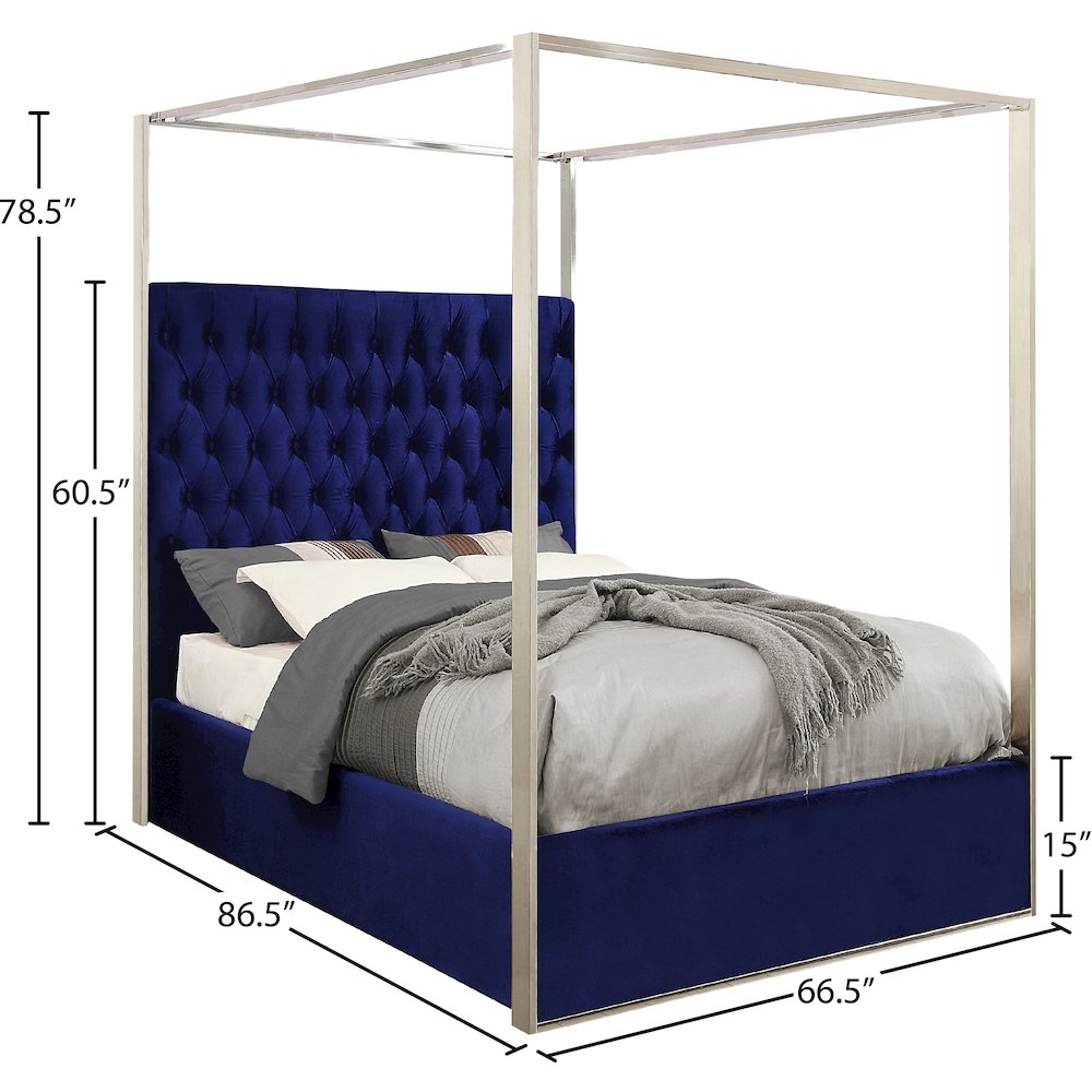 Porter Navy Velvet Queen Bed. Picture 3