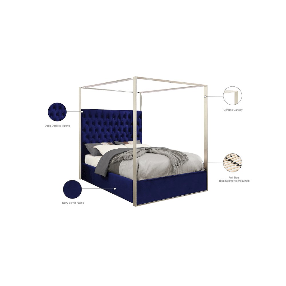 Porter Navy Velvet Queen Bed. Picture 4