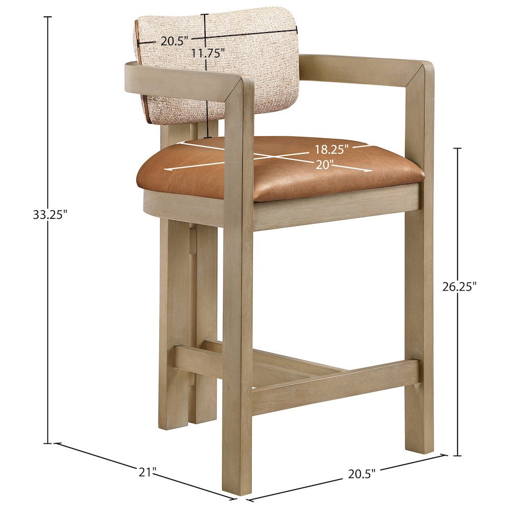 Ravina Cognac Vegan Leather and Linen Fabric Upholstered Counter Stool. Picture 10