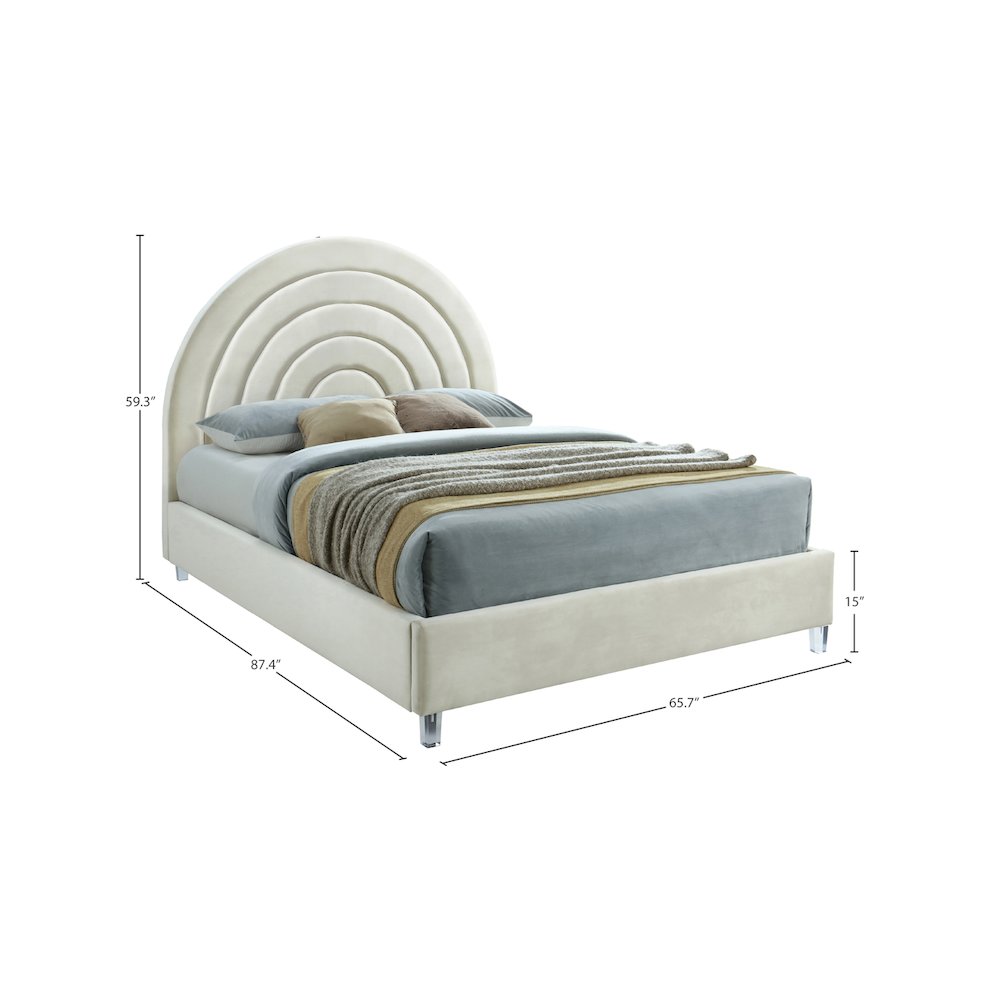 Rainbow Cream Velvet Queen Bed. Picture 8