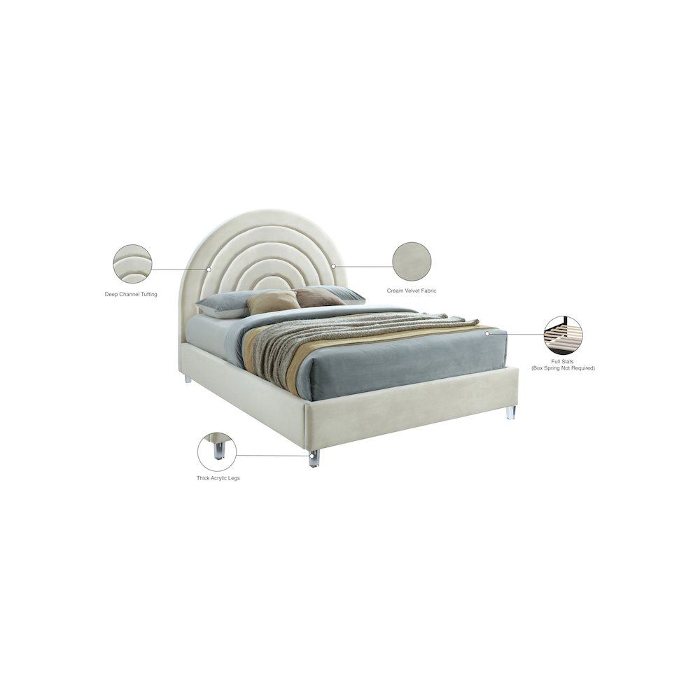 Rainbow Cream Velvet Queen Bed. Picture 9