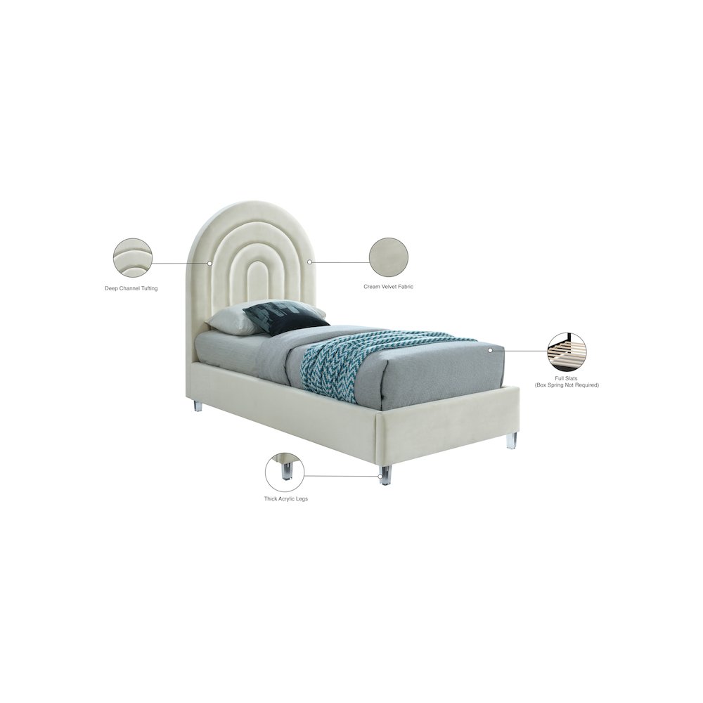 Rainbow Cream Velvet Twin Bed. Picture 9