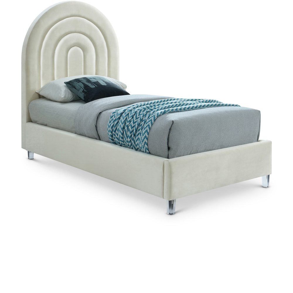 Rainbow Cream Velvet Twin Bed. Picture 1