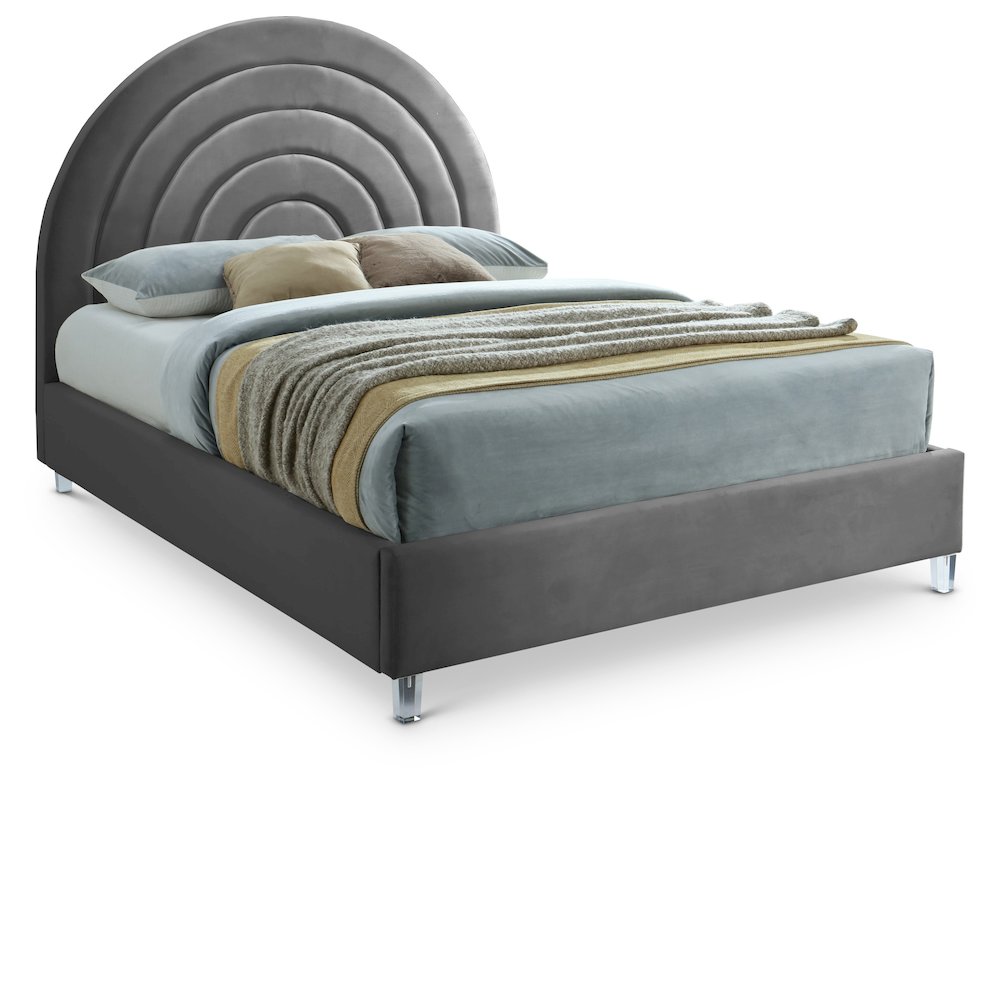 Rainbow Grey Velvet King Bed. Picture 1