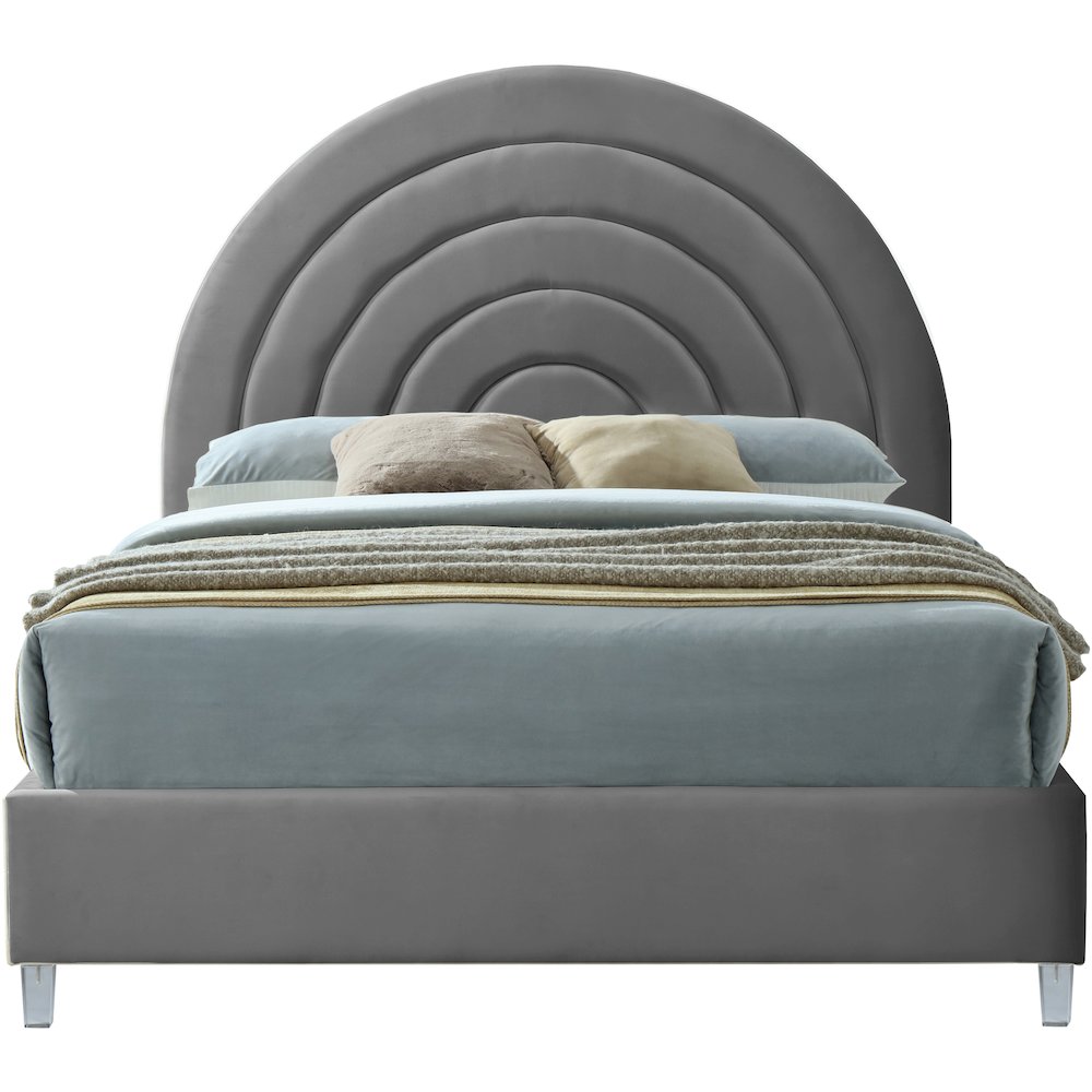 Rainbow Grey Velvet King Bed. Picture 2