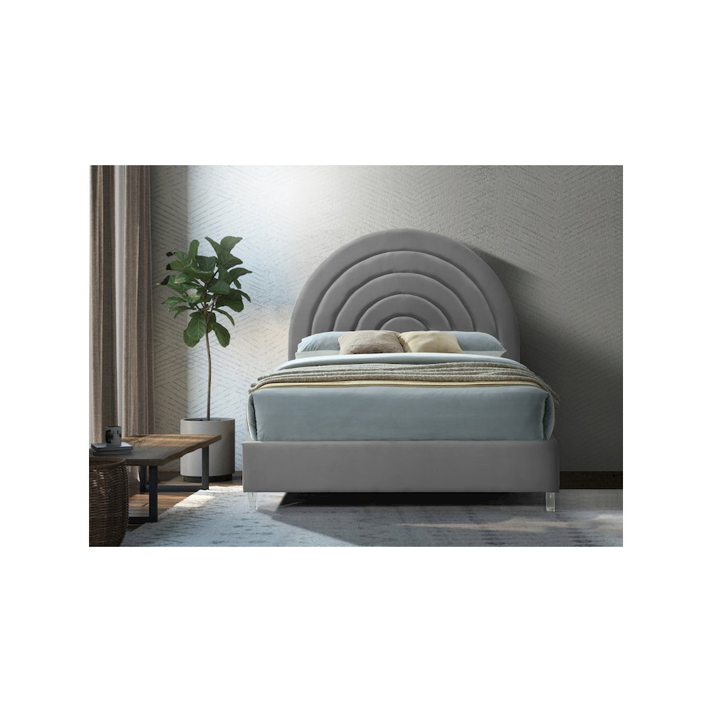 Rainbow Grey Velvet King Bed. Picture 3