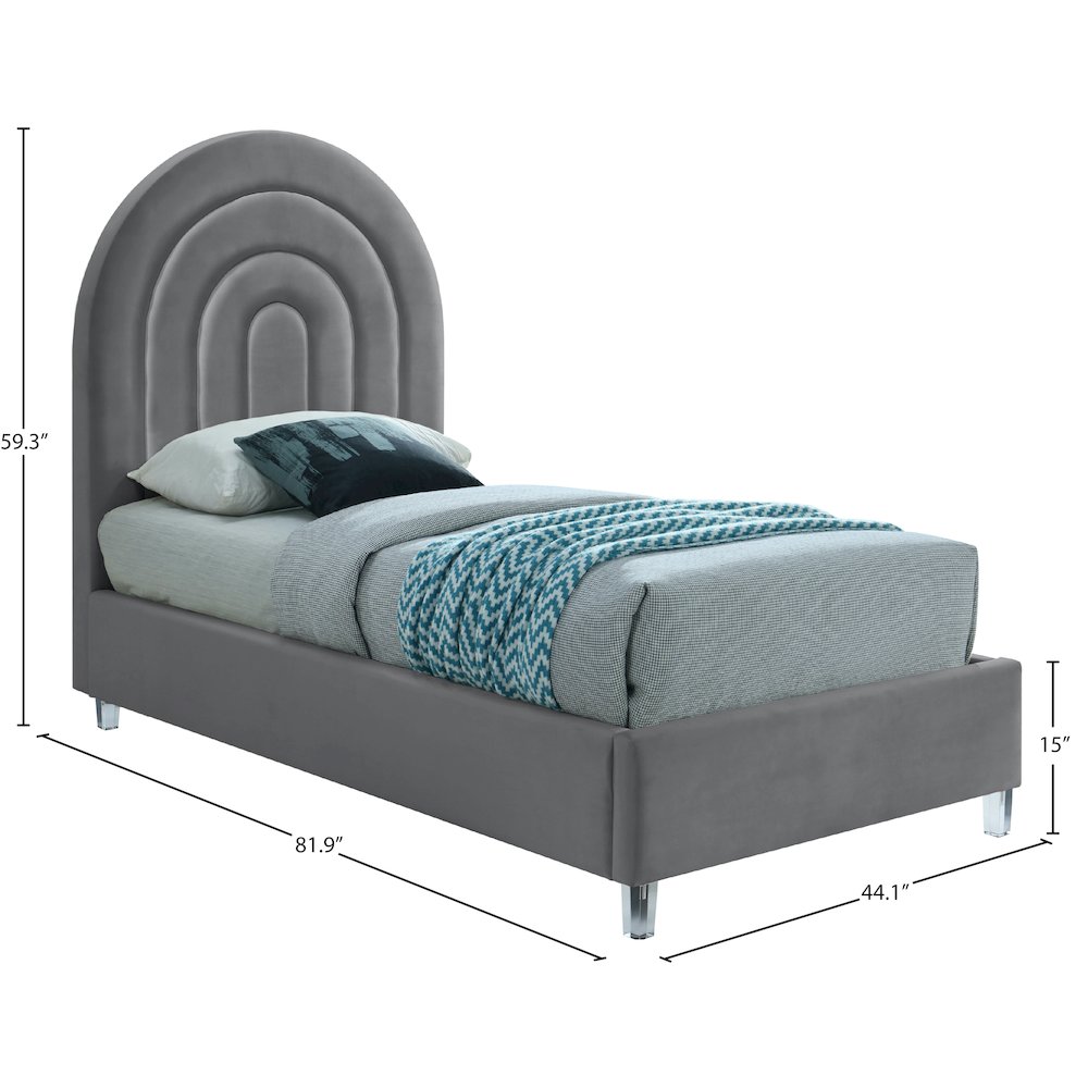 Rainbow Grey Velvet Twin Bed. Picture 8
