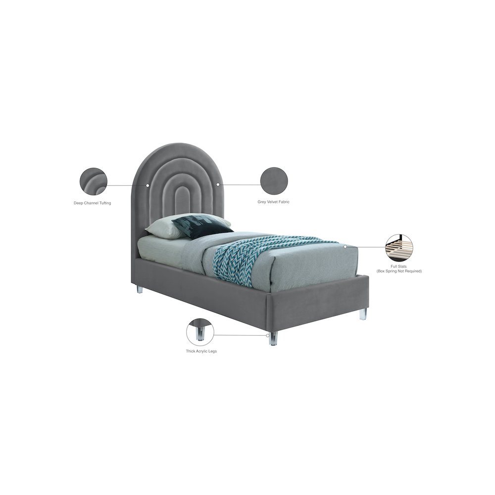 Rainbow Grey Velvet Twin Bed. Picture 9