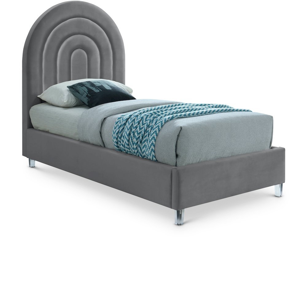 Rainbow Grey Velvet Twin Bed. Picture 1