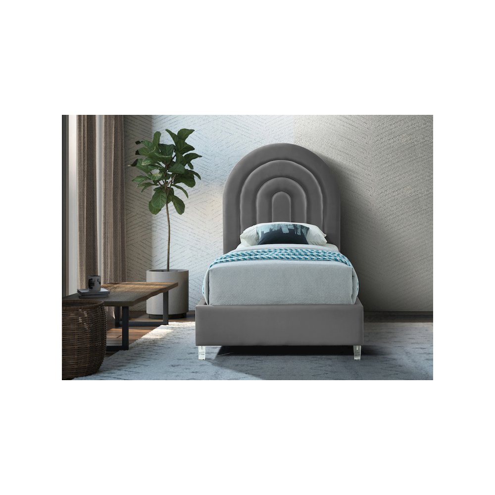 Rainbow Grey Velvet Twin Bed. Picture 3