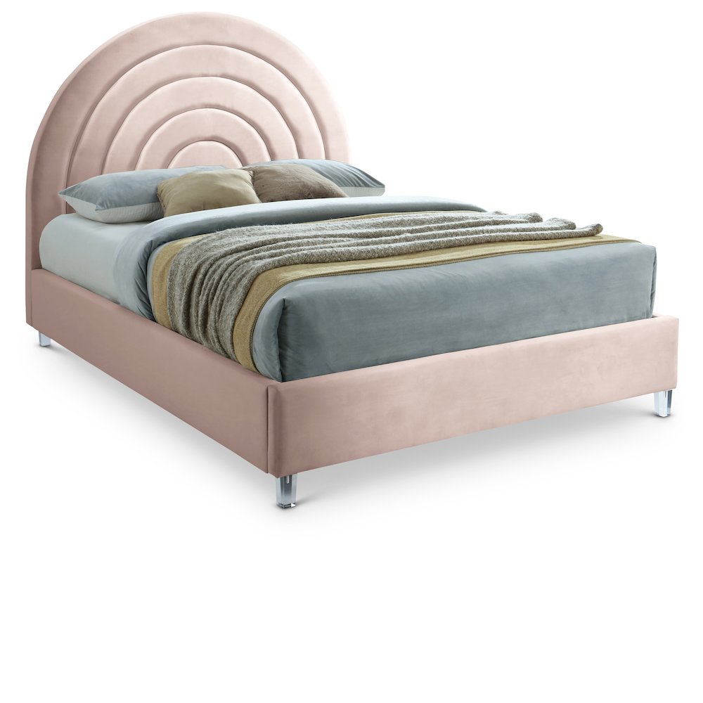 Rainbow Pink Velvet Full Bed. Picture 1