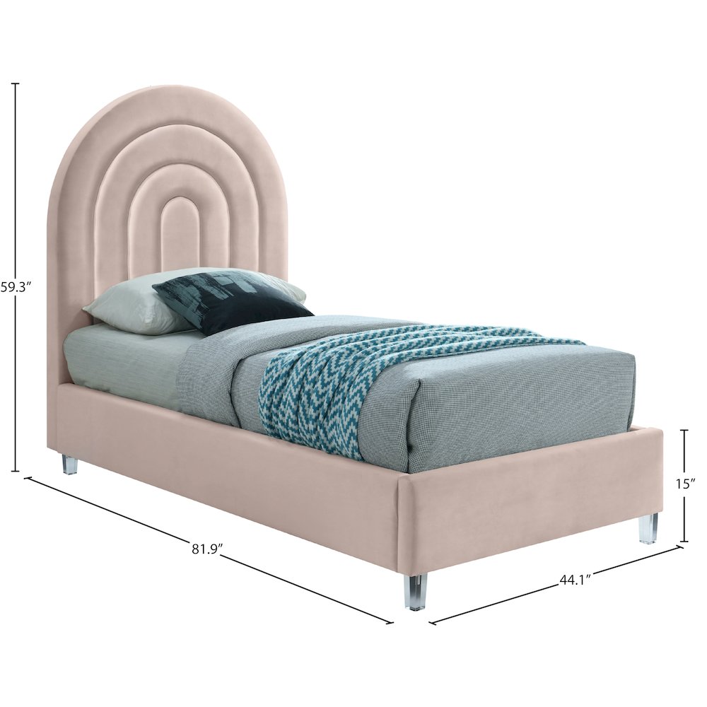 Rainbow Pink Velvet Twin Bed. Picture 8