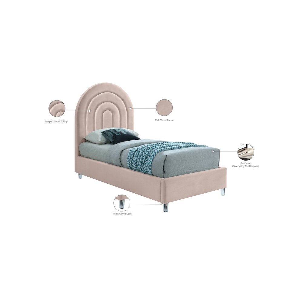 Rainbow Pink Velvet Twin Bed. Picture 9