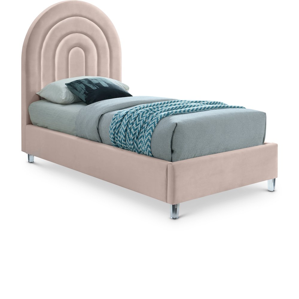 Rainbow Pink Velvet Twin Bed. Picture 1