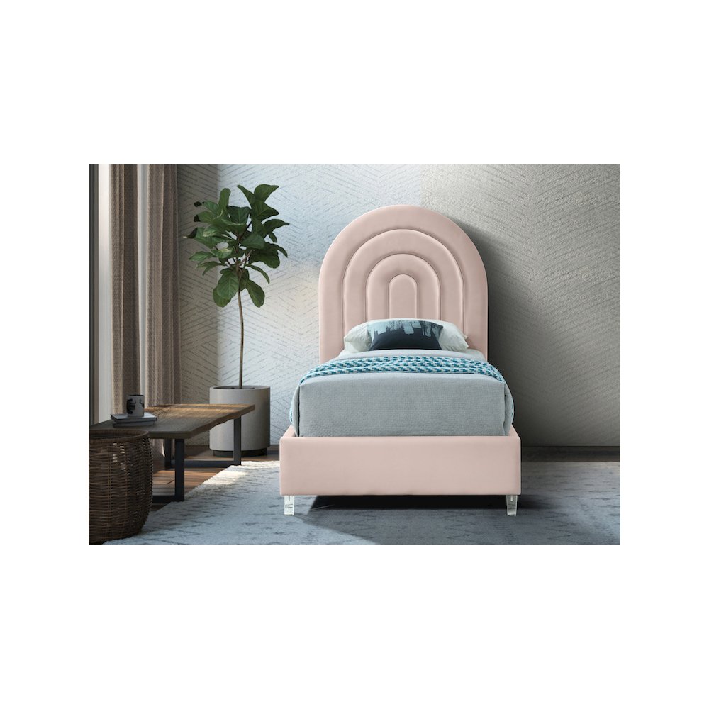 Rainbow Pink Velvet Twin Bed. Picture 3