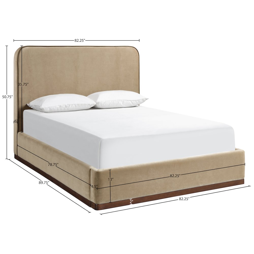 Rava Beige / Brown Velvet Upholstered King Bed. Picture 9