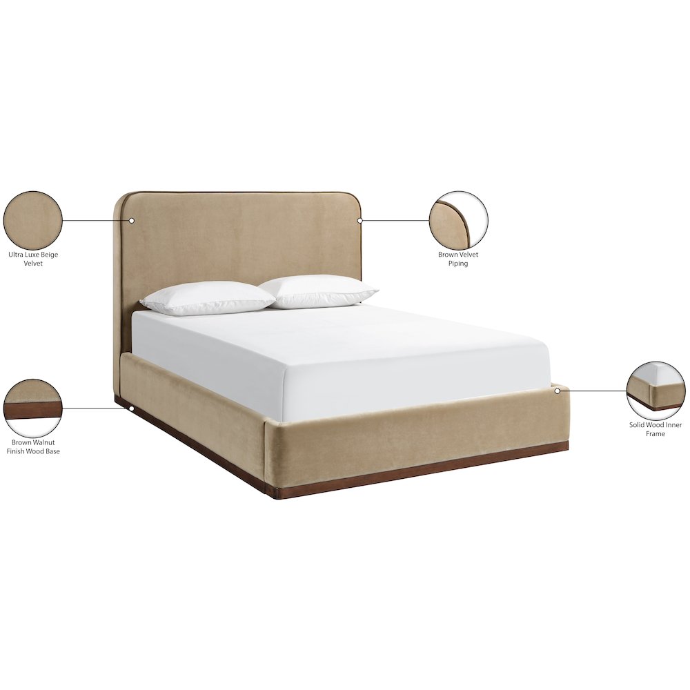 Rava Beige / Brown Velvet Upholstered King Bed. Picture 10