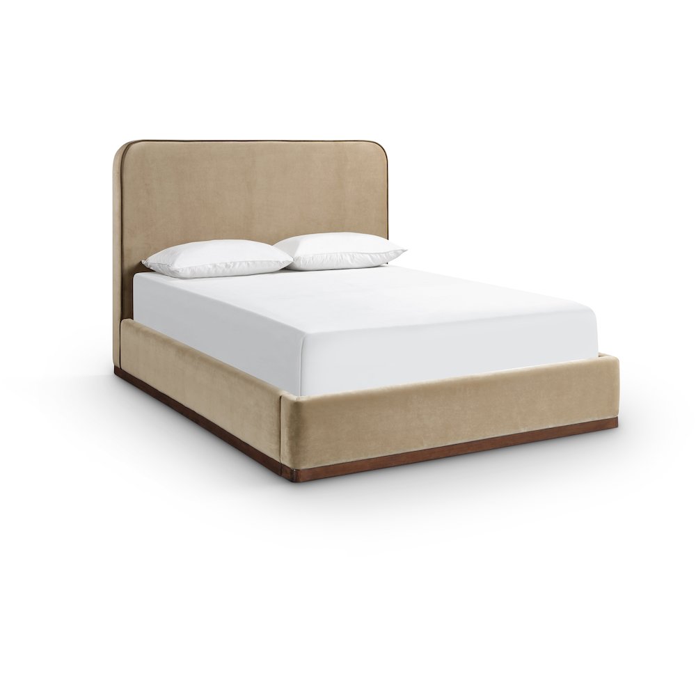 Rava Beige / Brown Velvet Upholstered King Bed. Picture 1