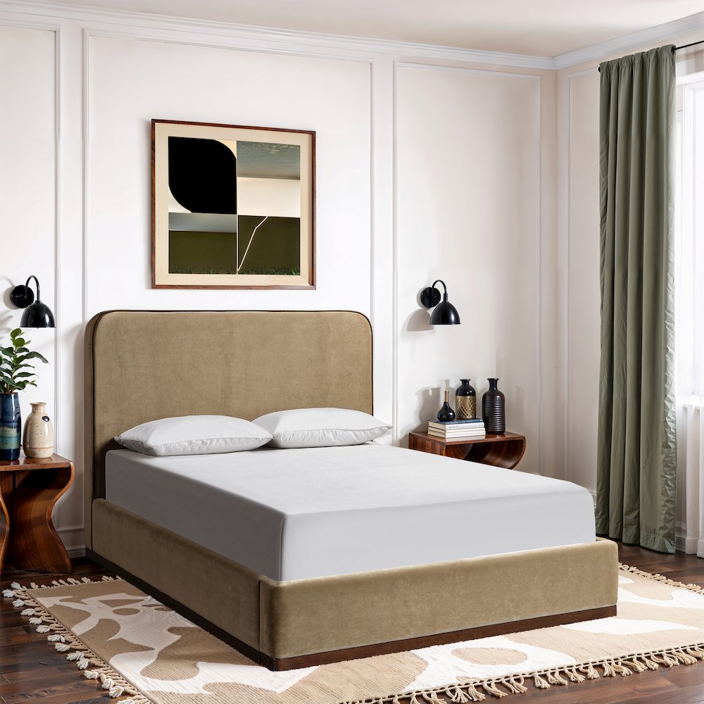 Rava Beige / Brown Velvet Upholstered King Bed. Picture 7