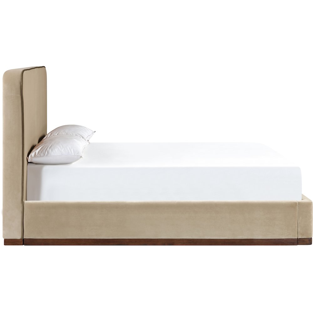 Rava Beige / Brown Velvet Upholstered King Bed. Picture 2