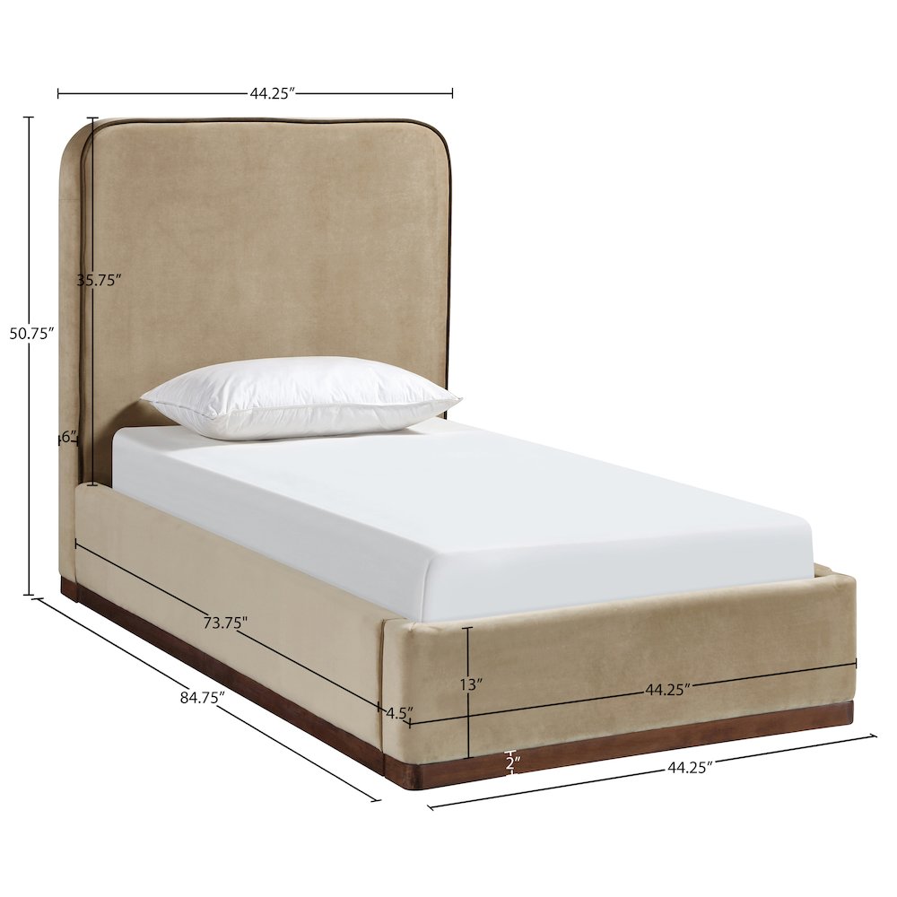 Rava Beige / Brown Velvet Upholstered Twin Bed. Picture 9