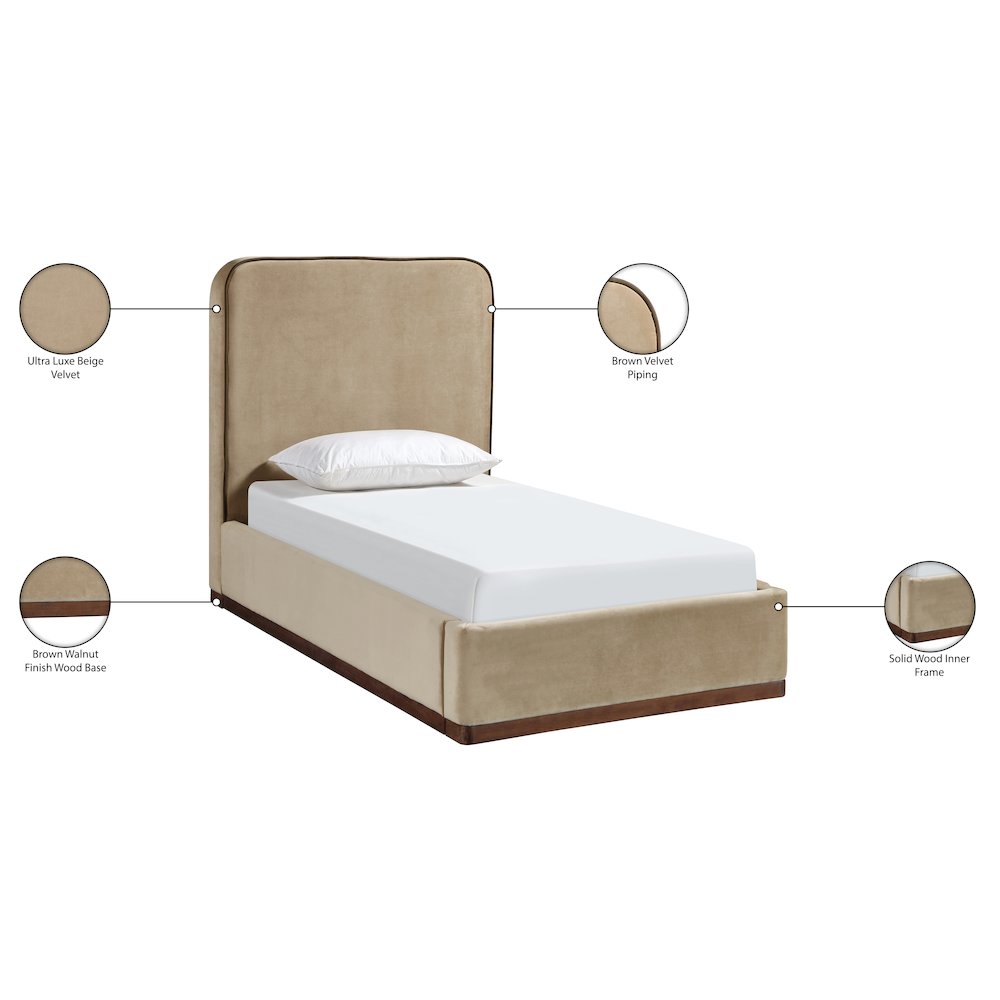 Rava Beige / Brown Velvet Upholstered Twin Bed. Picture 10