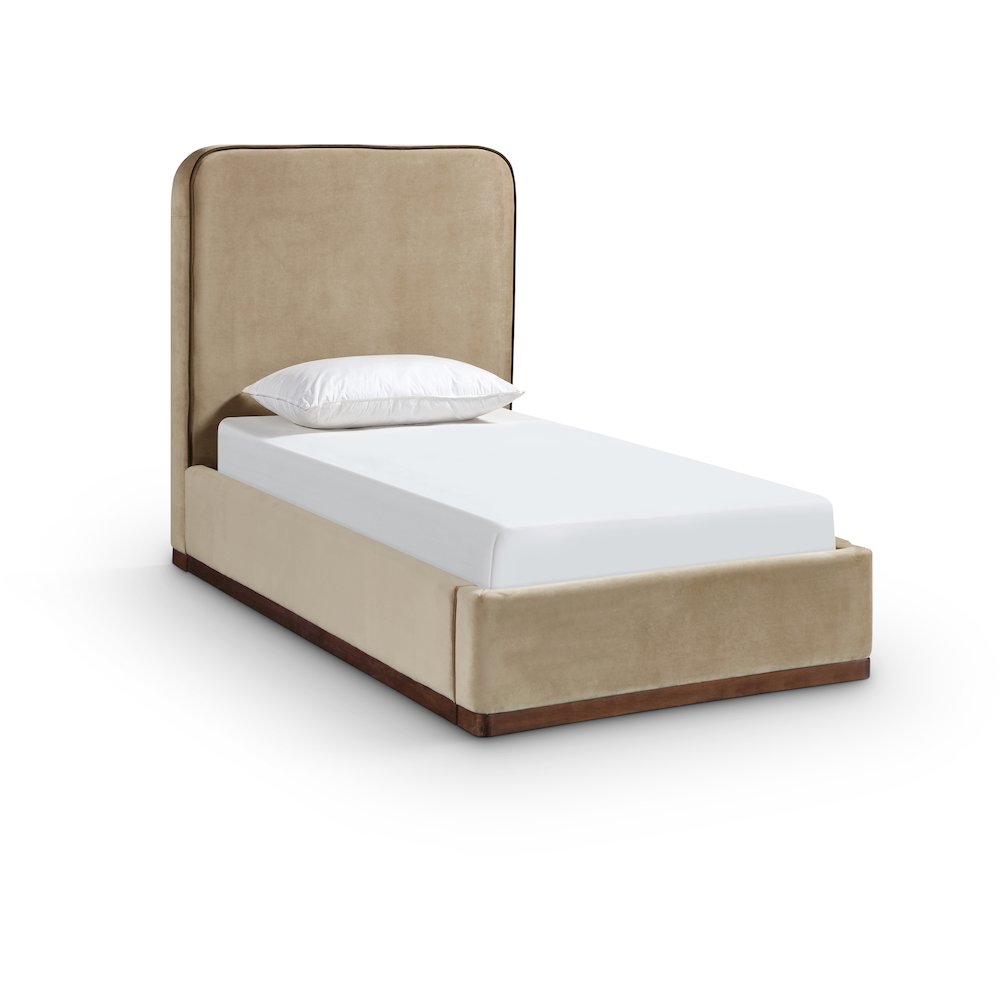 Rava Beige / Brown Velvet Upholstered Twin Bed. Picture 1