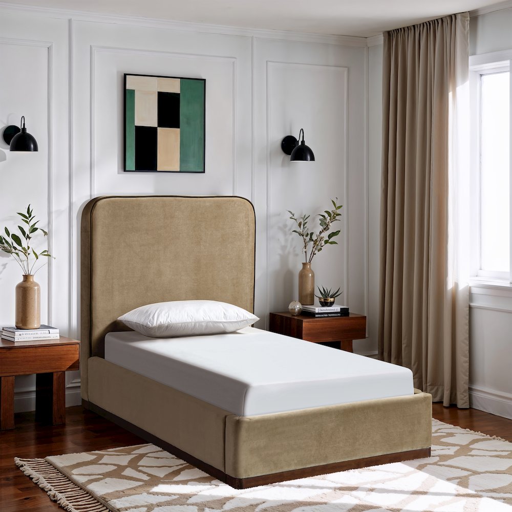 Rava Beige / Brown Velvet Upholstered Twin Bed. Picture 7