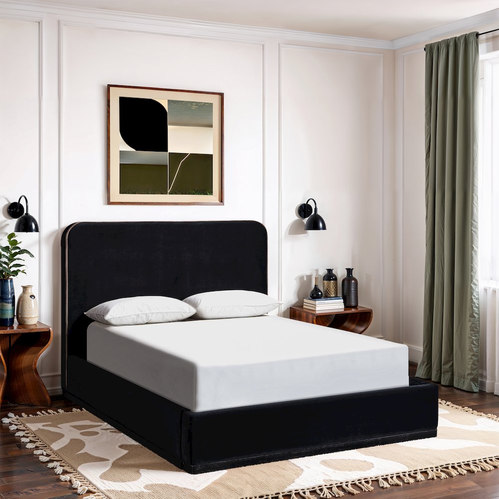 Rava Black / Taupe Velvet Upholstered Full Bed. Picture 7