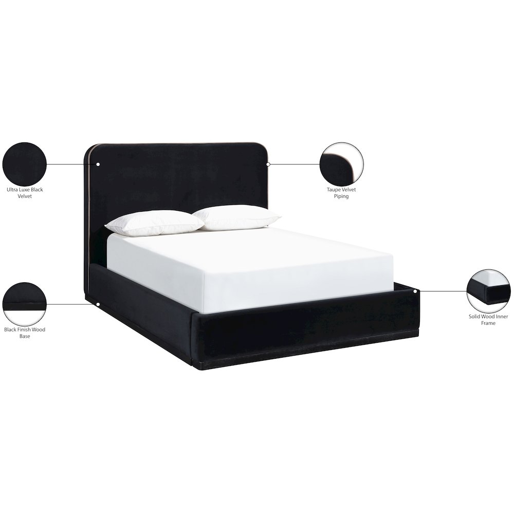 Rava Black / Taupe Velvet Upholstered King Bed. Picture 10