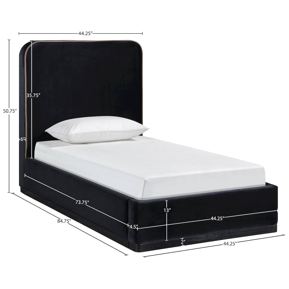 Rava Black / Taupe Velvet Upholstered Twin Bed. Picture 9