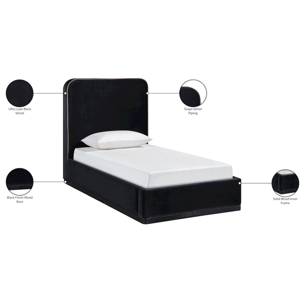 Rava Black / Taupe Velvet Upholstered Twin Bed. Picture 10
