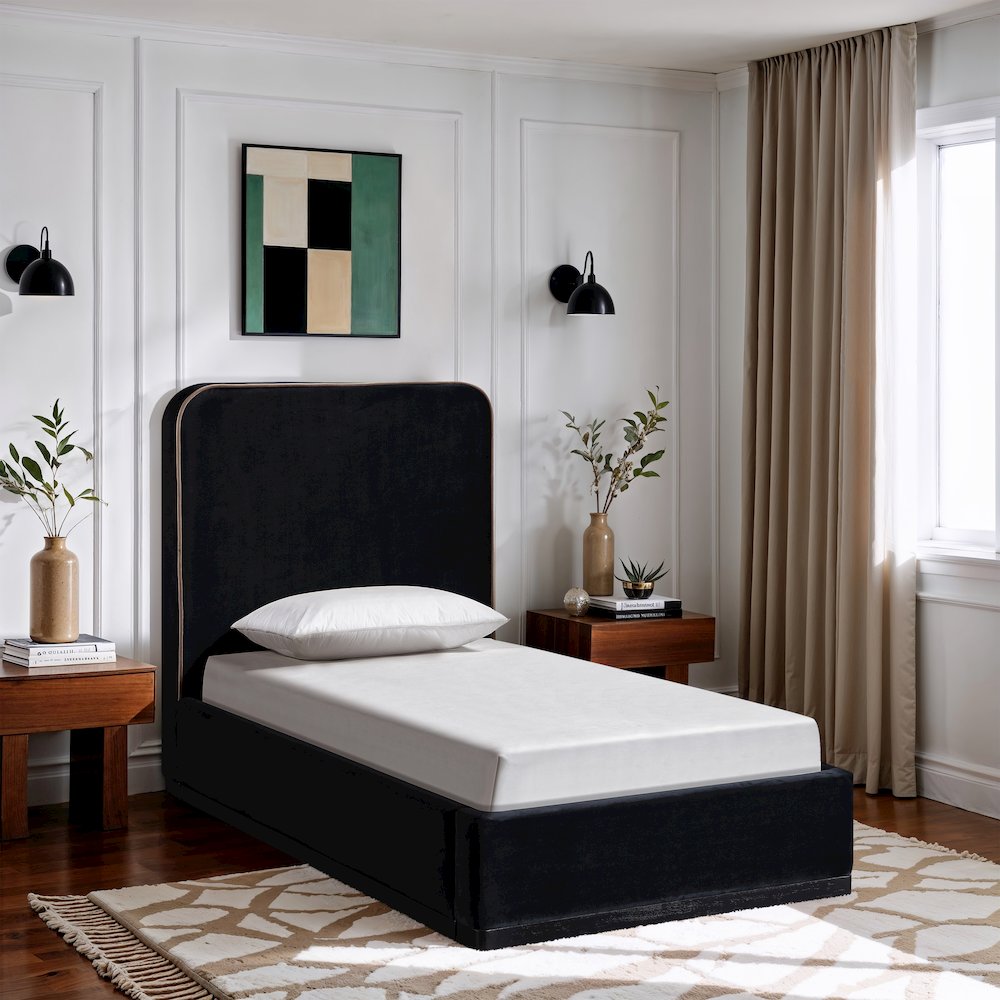 Rava Black / Taupe Velvet Upholstered Twin Bed. Picture 7
