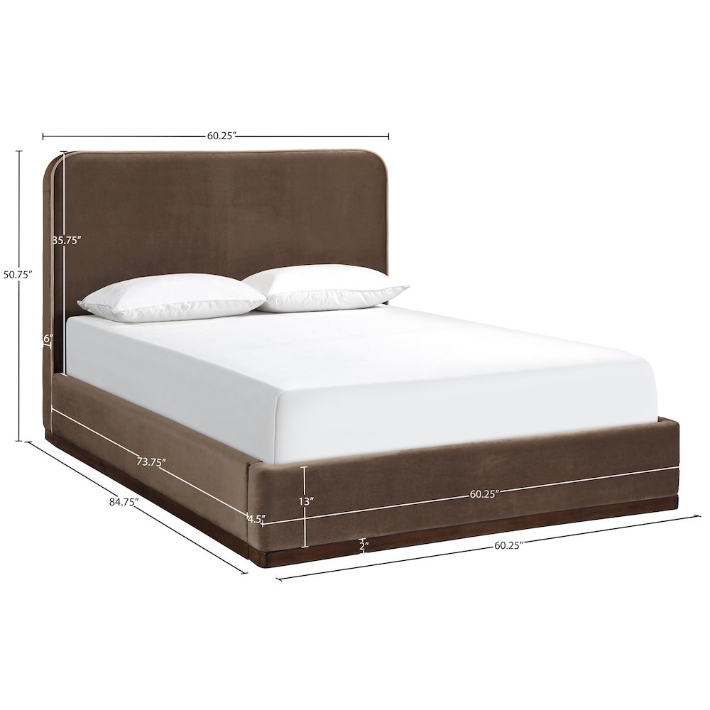 Rava Brown / Beige Velvet Upholstered Full Bed. Picture 9