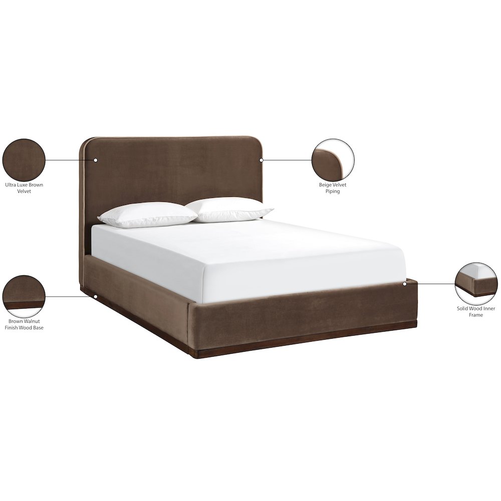 Rava Brown / Beige Velvet Upholstered Full Bed. Picture 10