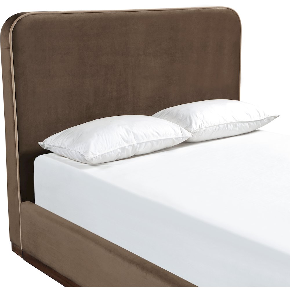 Rava Brown / Beige Velvet Upholstered Full Bed. Picture 4