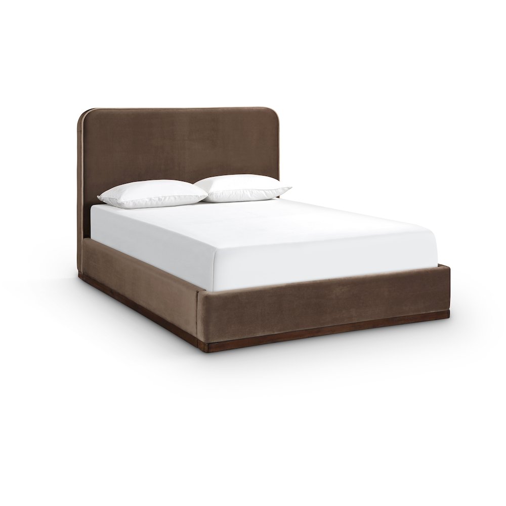 Rava Brown / Beige Velvet Upholstered Queen Bed. Picture 1