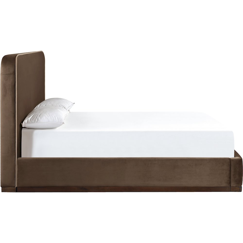 Rava Brown / Beige Velvet Upholstered Queen Bed. Picture 2