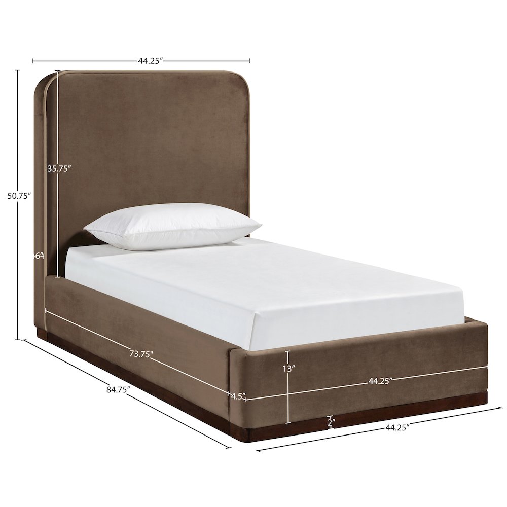 Rava Brown / Beige Velvet Upholstered Twin Bed. Picture 9